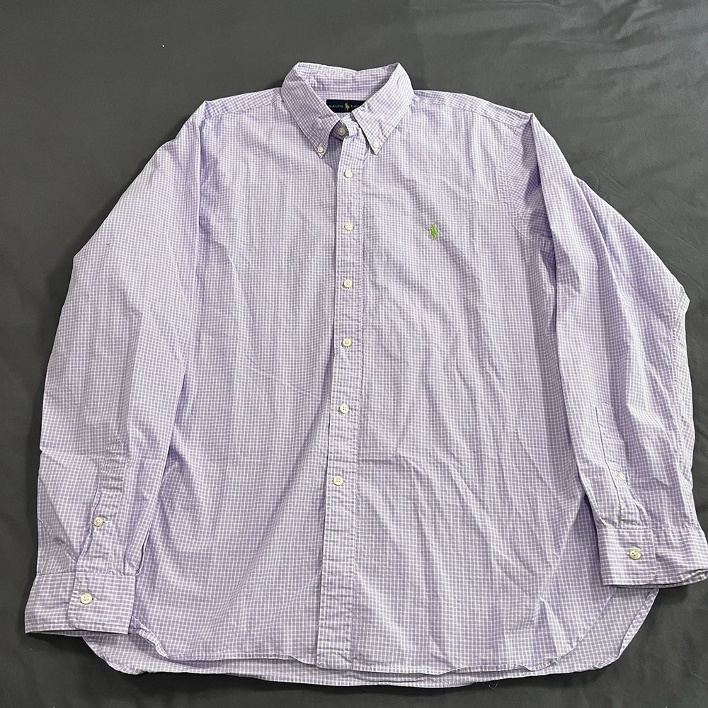 Ralph Lauren Button Down Shirt Mens XL 17 1/2 44 Purple Gingham Long Sleeve